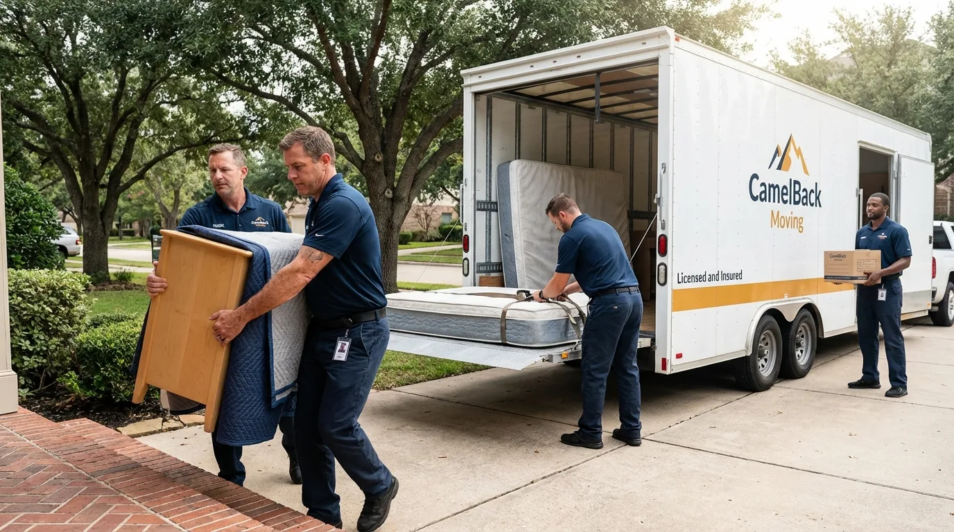 Crew loading residential truck for cross-state move from Decatur, IN