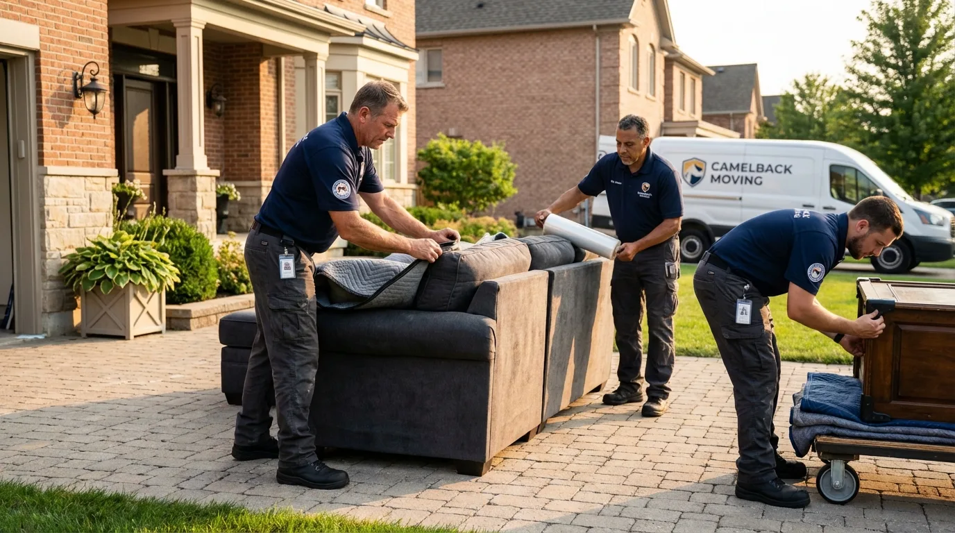 Large estate moving crew wrapping furniture in Decatur, IN